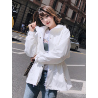 丝柏舍2019秋女韩版简约宽松连帽长袖收腰短款风衣S93B4493F