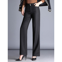 丝柏舍2019秋装女士韩版纯色高腰长款直筒休闲裤S93B4795K