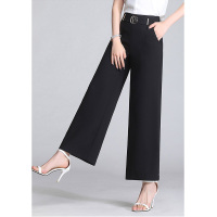 丝柏舍2019秋装女纯色高腰雪纺坠感口袋设计休闲裤S93B4286K