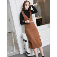 丝柏舍2019秋装女韩版纯色简约修身显瘦中长背带裙S93B4748L