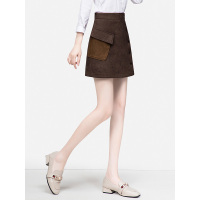 丝柏舍2019秋装女A字韩版纯色收腰口袋简约短款半身裙S93B4301B