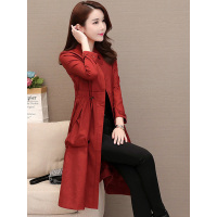 丝柏舍2019秋装女韩版纯色长袖修身系带中长款风衣S93B4718F