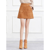 丝柏舍A字裙女2019秋装短款纯色口袋高腰显瘦半身裙S93B4605B