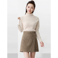 丝柏舍2019秋装女韩版高腰不规则千鸟格A字半身裙S93B4606B