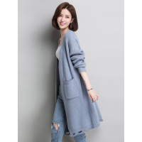丝柏舍2019流行女装秋装纯色宽松口袋中长款针织衫S93W0003Z