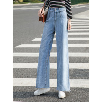 丝柏舍2019秋新版纯色宽松显瘦高腰阔腿长款牛仔裤S93T4911K