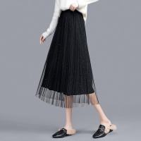 丝柏舍2019秋女网纱纯色简约收腰飘逸中长款半身裙S93R4129B