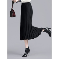 丝柏舍2019秋装女时尚百褶纯色高腰修身针织半身裙S93T4054B