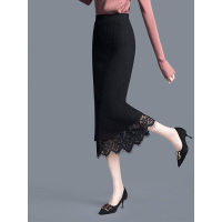 丝柏舍秋装2019纯色蕾丝拼接中长款针织半身裙S93T4062B
