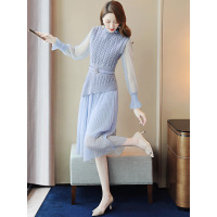 丝柏舍2019秋装女纯色毛衫马甲搭连衣裙时尚休闲套装S93T4065N