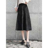 丝柏舍2019秋装韩版时尚高腰过膝针织a字百褶半身裙S93T4138B