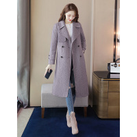 丝柏舍2019冬装女韩版翻领双排扣后开叉中长款大衣S94B6029D