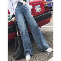 丝柏舍2019秋装时尚纯色宽松高腰长款直筒牛仔裤女S93T4284K