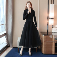 丝柏舍2019秋装女时尚纯色修身网纱长款连衣裙S93T4273L