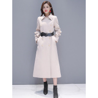 丝柏舍冬装女2019韩版褶皱花边袖纯色长款毛呢大衣S84B0167D