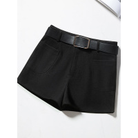 丝柏舍2019冬装新款女士韩版纯色高腰A字口袋阔腿休闲短裤S94B6077K