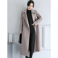丝柏舍2019年冬季新款女韩版纯色长袖翻领收腰毛呢大衣S84R0038D