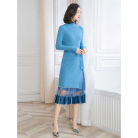 丝柏舍2019秋装纯色修身韩版气质通勤高领连衣裙套装S94S0010N