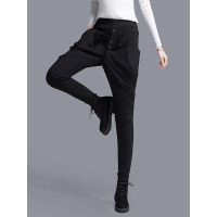 丝柏舍冬季2019时尚韩版宽松纯色单排扣潮流哈伦长款休闲裤S94B6135K