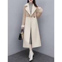 丝柏舍2019秋冬女士简约撞色翻领长袖宽松毛呢外套S94R6310D