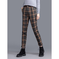丝柏舍2019冬女格子时尚收腰修身显瘦九分气质休闲裤S94R6125K