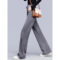 丝柏舍2019冬装女韩版纯色高腰口袋设计条绒直筒长款休闲裤S94B6232K