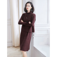 丝柏舍2019秋季女时尚纯色连衣裙搭无袖马甲简约套装S94P0004N