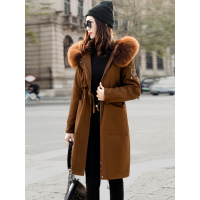 丝柏舍2019冬装女纯色连帽派克口袋中长款棉服S84B0118H