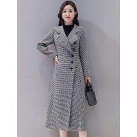 丝柏舍2019冬装女翻领千鸟格长袖中长款单排扣大衣S93R4947D