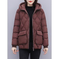 丝柏舍2019冬装女士时尚纯色简约长袖宽松连帽棉衣S94B6338H