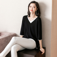 丝柏舍2020春季女装时尚简约V领七分袖宽松针织衫S01D0001Z
