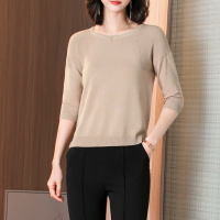 丝柏舍2020春装女简约修身七分袖圆领套头针织衫S01D0002Z
