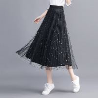 丝柏舍2020春女时尚淑女网纱中长款波点百褶半身裙S01T0521B