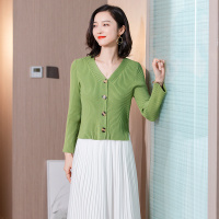 丝柏舍2020春装女时尚纯色长袖V领单排扣修身针织衫S01S0010Z