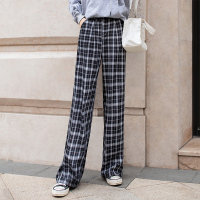 丝柏舍2020春装女士时尚显瘦高腰垂感宽松格子阔腿休闲裤S01R0106K