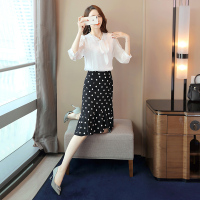 丝柏舍2020春装女简约上衣搭波点中长款半身裙套装S01B0210N