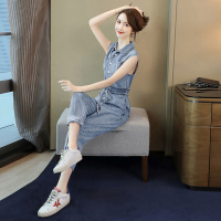 丝柏舍2020夏装女简约翻领无袖收腰修身时尚连体裤S92T2367P