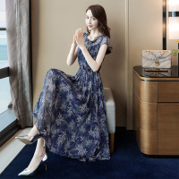 丝柏舍2020夏季女圆领短袖印花清新内搭吊带中长款连衣裙S92R0608L