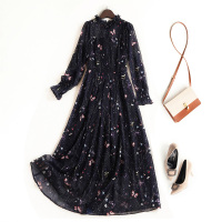 丝柏舍春装女2020复古碎花收腰显瘦长袖雪纺连衣裙S91R1395L