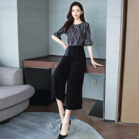 丝柏舍2019春季休闲时尚圆领喇叭袖系带收腰套装S91R1300N