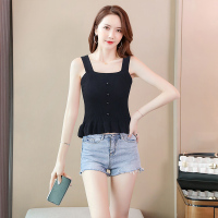 丝柏舍2020夏装时尚纯色纽扣装饰简约套头短款针织背心S02T3040G