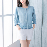 丝柏舍春装女2020甜美小清新七分袖针织开衫短款S01P0010Z