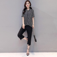 丝柏舍2020夏装女装时髦套装条纹上衣搭纯色七分裤（不含配件）S82B2127N
