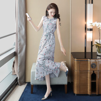 丝柏舍2020夏装女时尚圆领无袖清新碎花系带中长款连衣裙（不含配件）S92R1802L