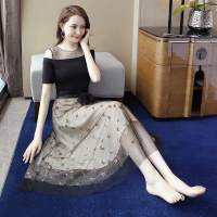 丝柏舍2020夏装女时尚气质优雅淑女网纱拼接中长连衣裙（不含配件）S92R0875L