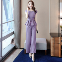 丝柏舍2020夏装女时尚气质纯色简约圆领短袖修身上衣搭九分阔腿裤两件套装（不含配件）S92R0174N