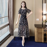 丝柏舍2020夏季淑女收腰显瘦碎花系带开衩连衣裙（不含配件）S92R0633L