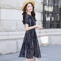 丝柏舍2020夏季女圆领收腰修身印花气质中长款连衣裙（不含配件）S82R2165L