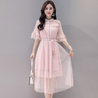 丝柏舍2020夏装女五分喇叭袖收腰中长款连衣裙（不含配件）S82R1760L