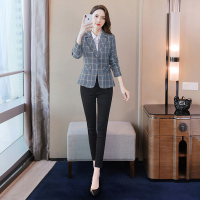 丝柏舍2020春季女装翻领修身显瘦英伦格子西装外套S01R1031X